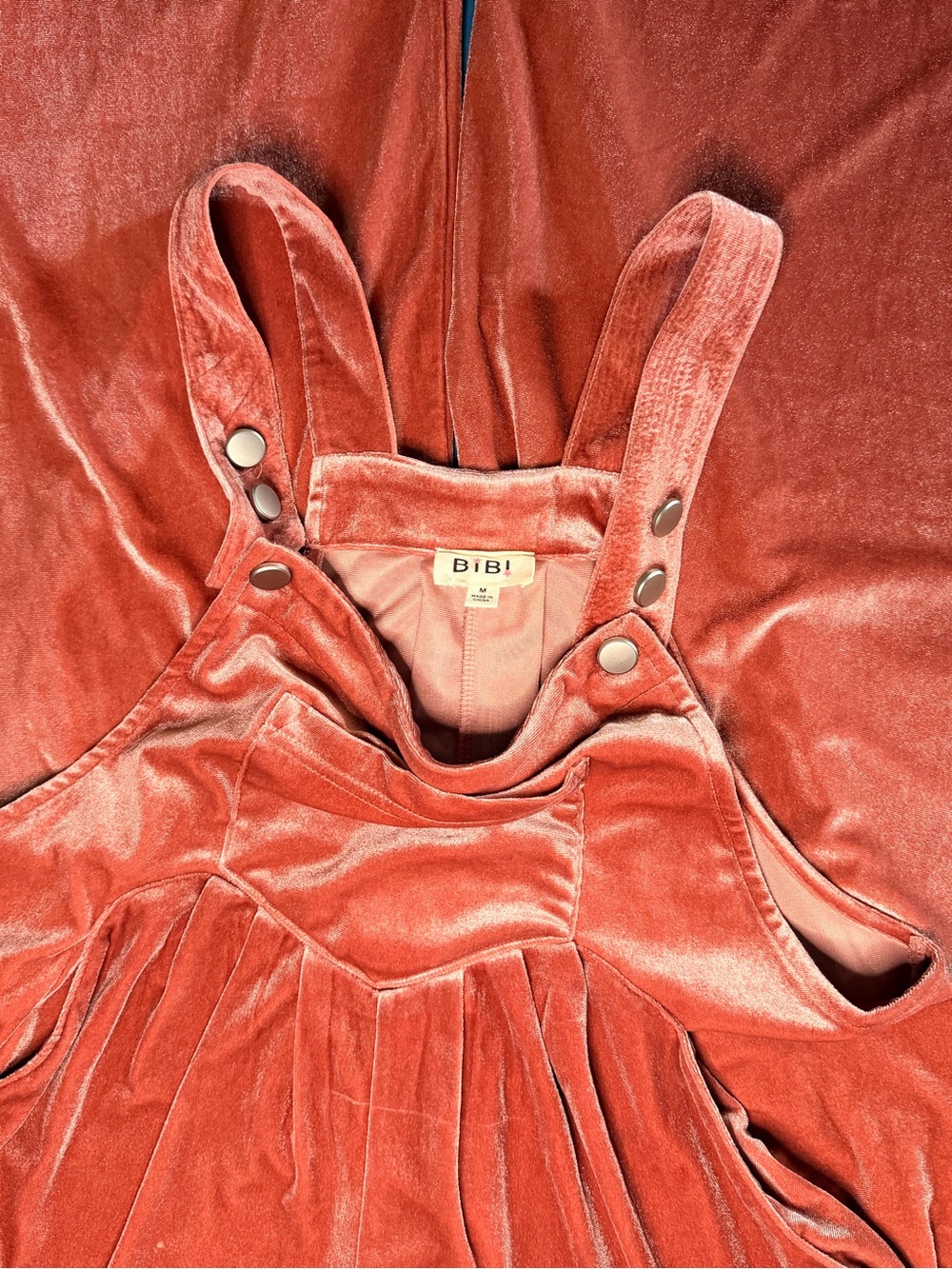 BiBi Luxe Rust Velvet Wide Leg Overalls